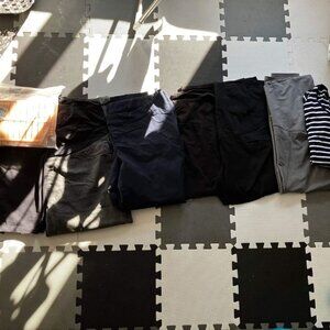 Bundle of 7 maternity items, baby belt, jeans, leggings, belly support band